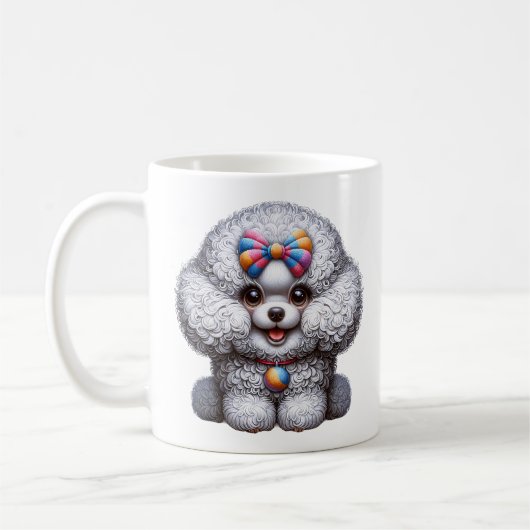 かわいいフワフワ犬のアート コーヒーマグカップ (左)