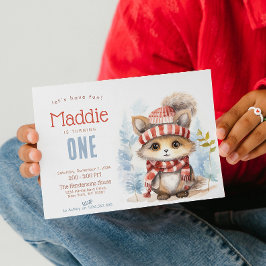 かわいいフワフワ猫秋冬カスタムの誕生日パーティー 招待状