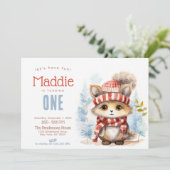 かわいいフワフワ猫秋冬カスタムの誕生日パーティー 招待状 (スタンド正面)