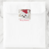 かわいいフワフワ白マルチーズパピードインザサンタハット スクエアシール (バッグ)