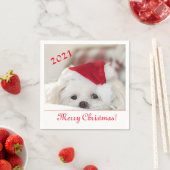 かわいいフワフワ白マルチーズパピードインザサンタハット スタンダードカクテルナプキン (インサイチュ)