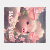 かわいいフワフワ豚 フリースブランケット (正面(横))
