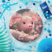 かわいいフワフワ豚 ペーパープレート (パーティー)