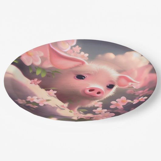 かわいいフワフワ豚 ペーパープレート (アングル)