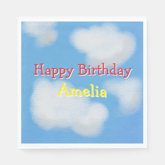 かわいいフワフワ雲誕生日 スタンダードランチョンナプキン (正面)