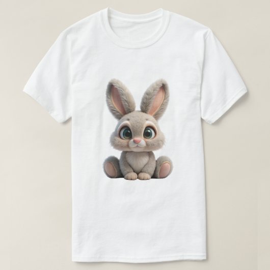 かわいいフワフワ3Dうさぎキャラクター Tシャツ (デザイン正面)