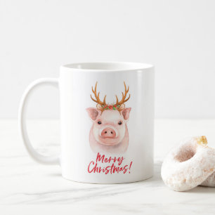 かわいいブタのクリスマスのマグ コーヒーマグカップ
