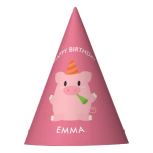 かわいいブタの子供の誕生日 パーティーハット