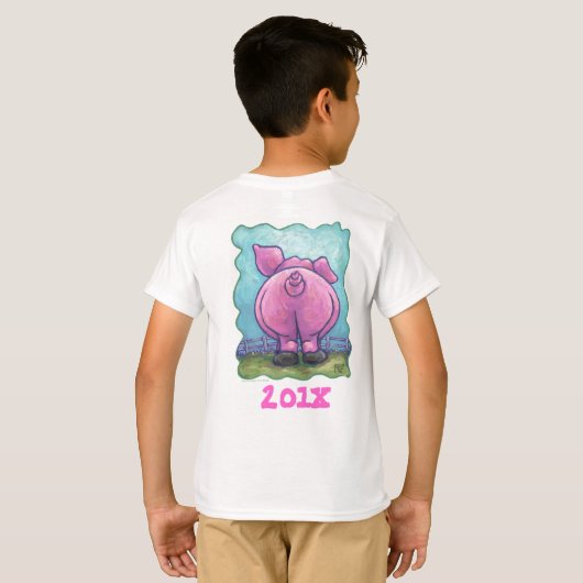 かわいいブタの誕生日の男の子 Tシャツ (裏面フル)