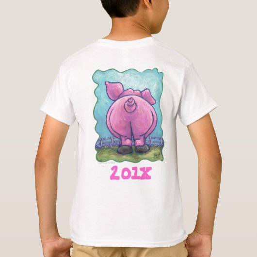 かわいいブタの誕生日の男の子 Tシャツ (裏面)