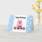 かわいいブタの誕生日 カード (黄色い花)