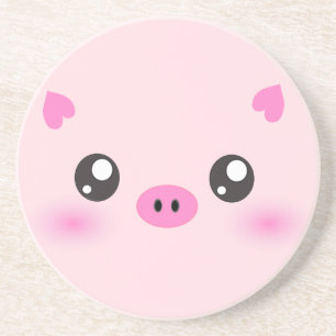 かわいいブタの顔-かわいいのミニマリズム コースター