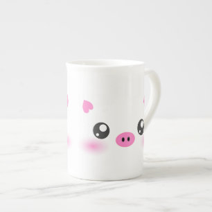 かわいいブタの顔-かわいいのミニマリズム ボーンチャイナマグカップ