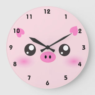 かわいいブタの顔-かわいいのミニマリズム ラージ壁時計