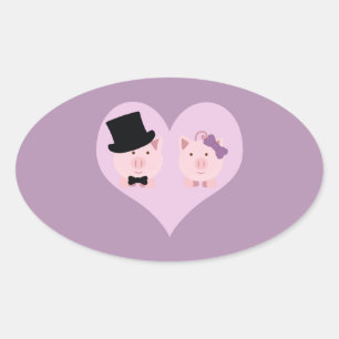 かわいいブタ夫婦 楕円形シール