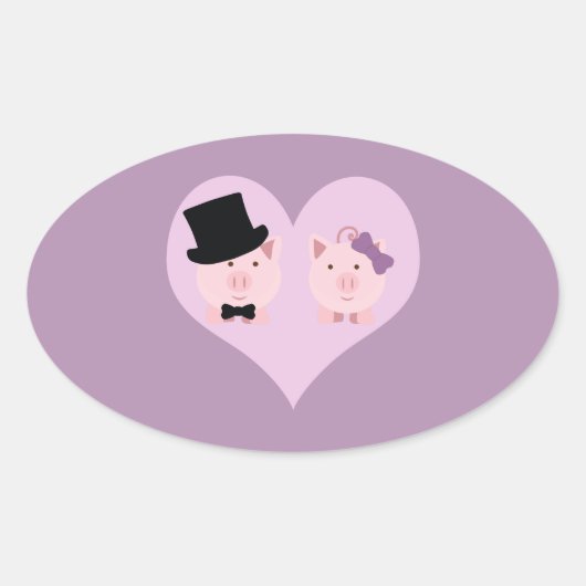 かわいいブタ夫婦 楕円形シール (正面)