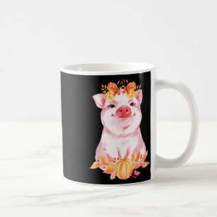 かわいいブタ 花柄 秋 紅葉 農場 動物 ブタ コーヒーマグカップ