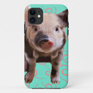 かわいいブタ-青及びピンクの渦巻 iPhone 11 ケース