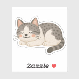 かわいいブチ柄グレー タビー猫の寝顔 シール