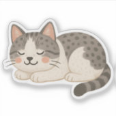 かわいいブチ柄グレー タビー猫の寝顔 シール (正面)
