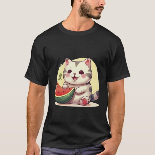 かわいいブチ猫とスイカの夏アート✨🐾 Tシャツ (正面)