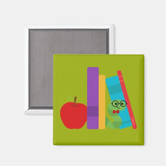 かわいいブックワームの子供たちのデザイン マグネット (正面/裏面)