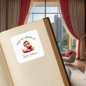 かわいいブックワームの本のシールパーソナライズされた蔵書票 スクエアシール