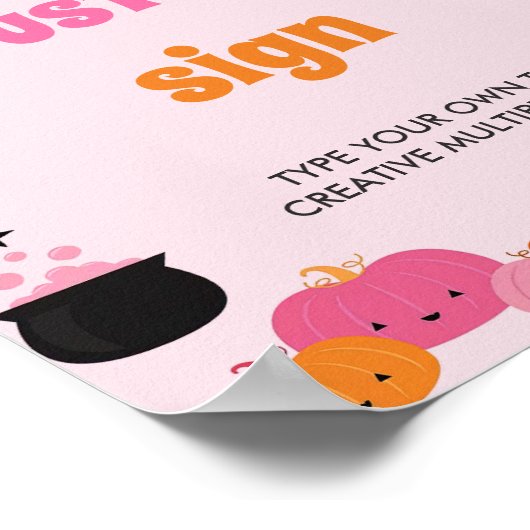 かわいいブハロウィーンbashピンクテーブルサイン ポスター (角)