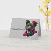 かわいいブポップ・アートのリンドアートピットブル(犬)スタッフォードラブ カード (黄色い花)