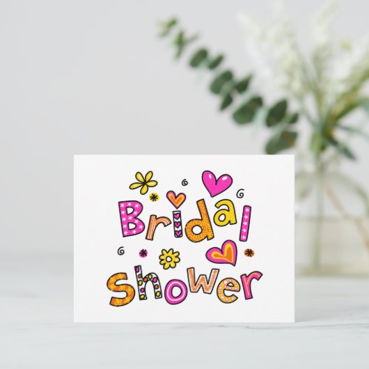 かわいいブライダルシャワーあいさつ文文字 インビテーションポストカード (スタンド正面)