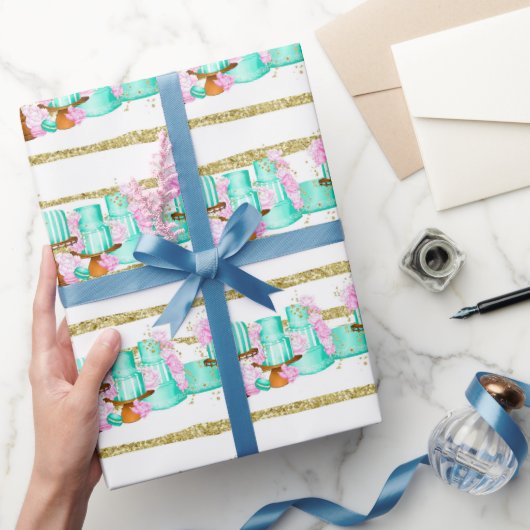 かわいいブライダルシャワー結婚のケーキをタイル ラッピングペーパー (ギフト)