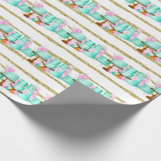 かわいいブライダルシャワー結婚のケーキをタイル ラッピングペーパー (角)