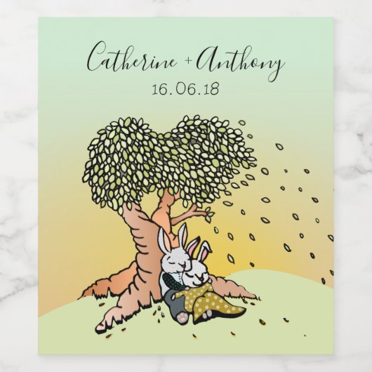 かわいいブライトラブバニー結婚ウサギの記念日 ワインラベル (シングルラベル)