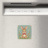 かわいいブラウンのうさぎの蝶ネクタイ マグネット (インサイチュ (食洗機))