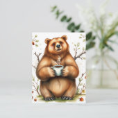 かわいいブラウンのクマとコーヒー ポストカード (スタンド正面)