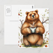 かわいいブラウンのクマとコーヒー ポストカード (正面/裏面)