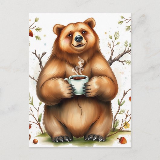 かわいいブラウンのクマとコーヒー ポストカード (正面)