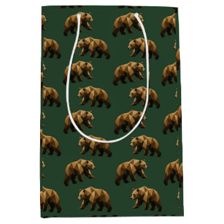 かわいいブラウンのクマの柄のラッピングペーパー ミディアムペーパーバッグ