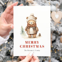 かわいいブラウンのクマ メリークリスマス ホリデーポストカード