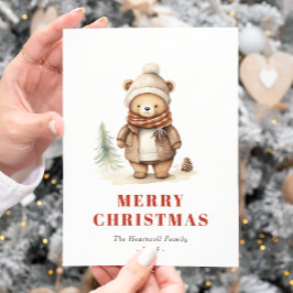 かわいいブラウンのクマ メリークリスマス ホリデーポストカード