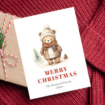 かわいいブラウンのクマ メリークリスマス ホリデーポストカード