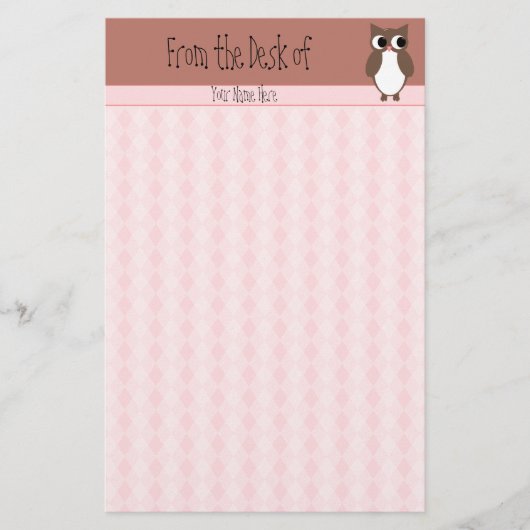 かわいいブラウンのフクロウのカスタム 便箋 (正面)