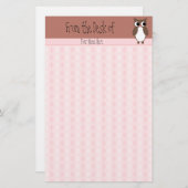 かわいいブラウンのフクロウのカスタム 便箋 (正面/裏面)