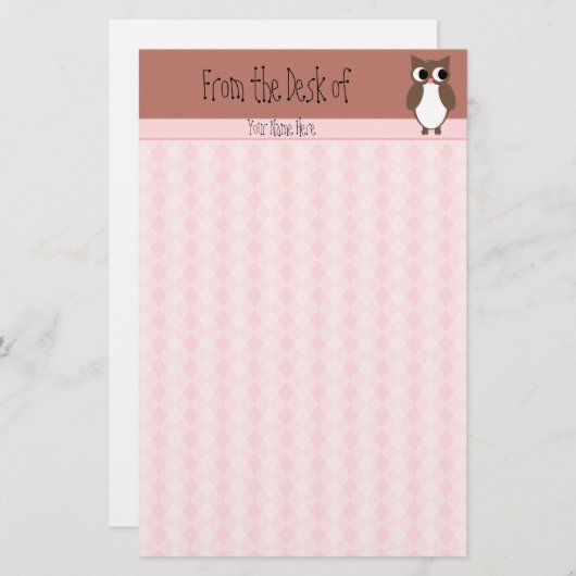 かわいいブラウンのフクロウのカスタム 便箋 (正面/裏面)