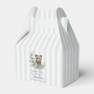 かわいいブラウンの水彩画のクマのバースデーパーティーのお礼の箱 フェイバーボックス