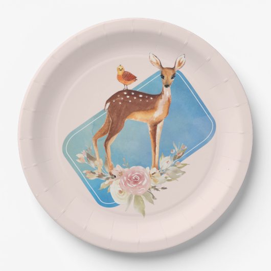 かわいいブラウンウォーターカラーディアエレガンス素朴ズ ペーパープレート (正面)