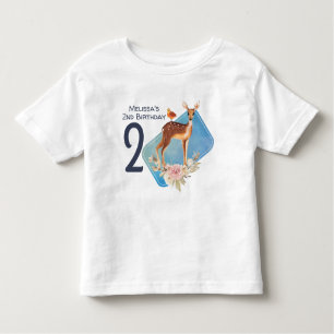 かわいいブラウンウォーターカラーディアー素朴誕生日 トドラーTシャツ