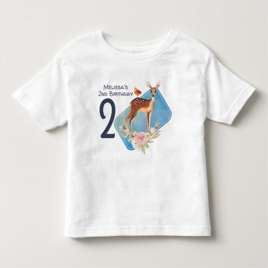 かわいいブラウンウォーターカラーディアー素朴誕生日 トドラーTシャツ (正面)