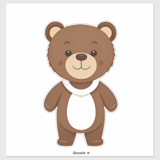 かわいいブラウンテディベアのキャラクター シール (シート)