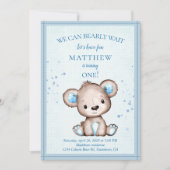 かわいいブラウンベアのブランケット 1歳の誕生日 男の子用 招待状 (正面)